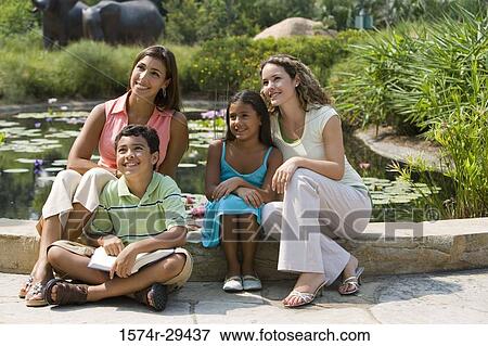 People sitting together by pond and smiling View Large Photo Image Stock Photo - People sitting together by pond and smiling. Fotosearch