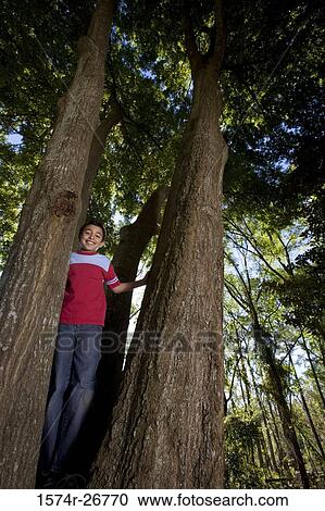 Portrait of a cheerful boy smiling amid trees View Large Photo Image Stock Image - Portrait of a cheerful boy smiling amid trees. Fotosearch