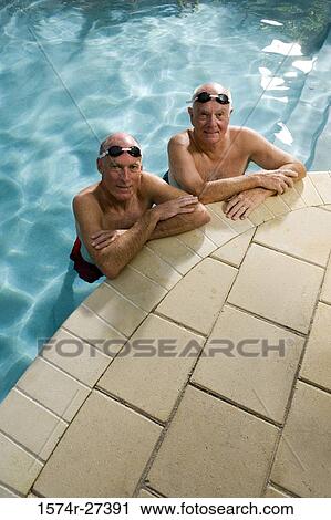 Portrait of senior men in swimming pool View Large Photo Image Stock Image - Portrait of senior men in swimming pool. Fotosearch