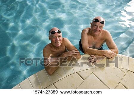 Portrait of senior men in swimming pool View Large Photo Image Stock Photo - Portrait of senior men in swimming pool. Fotosearch
