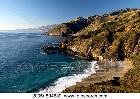 Bixby Creek Bridge and coast viewed from Gamboa Point, Big Sur, California, USA View Large Photo Image Stock Photo - Bixby Creek Bridge and coast viewed from Gamboa Point, Big Sur, California, USA. Fotosearch