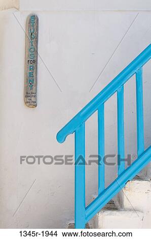 Picture - Blue bannister, Mykonos Town, Mykonos, Cyclades Islands, Greece. Fotosearch
