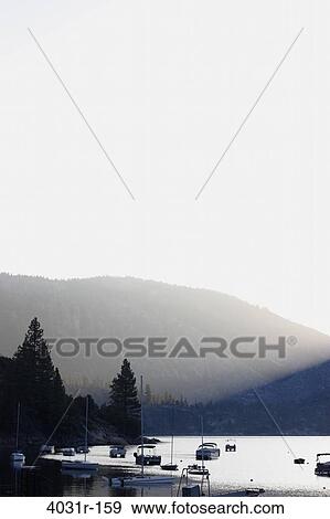 Stock Photo - Boats in a lake, Pinecrest Lake, Stanislaus National Forest, Tuolumne County, California, USA. Fotosearch