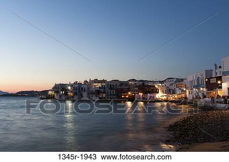 Buildings at the waterfront, Little Venice, Mykonos Town, Mykonos, Cyclades Islands, Greece View Large Photo Image Stock Image - Buildings at the waterfront, Little Venice, Mykonos Town, Mykonos, Cyclades Islands, Greece. Fotosearch