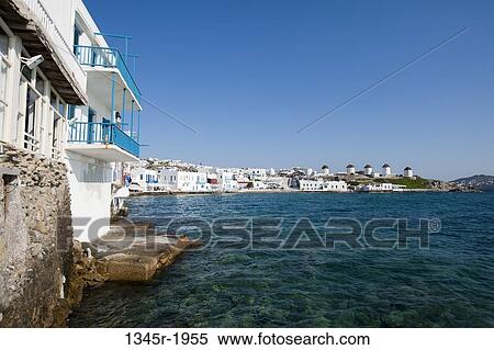 Buildings at the waterfront, Mykonos Town, Mykonos, Cyclades Islands, Greece View Large Photo Image Stock Photography - Buildings at the waterfront, Mykonos Town, Mykonos, Cyclades Islands, Greece. Fotosearch