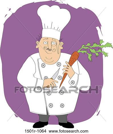 Chef holding carrot and kitchen knife, illustration View Large Photo Image Picture - Chef holding carrot and kitchen knife, illustration. Fotosearch