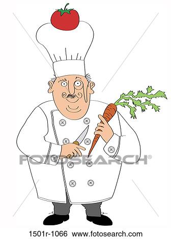 Chef holding carrot and kitchen knife wit tomatoe on chef's hat, illustration View Large Photo Image Stock Photograph - Chef holding carrot and kitchen knife wit tomatoe on chef's hat, illustration. Fotosearch