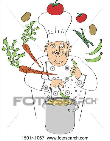 Chef juggling vegetables, pot with food in the foreground View Large Photo Image Stock Photo - Chef juggling vegetables, pot with food in the foreground. Fotosearch