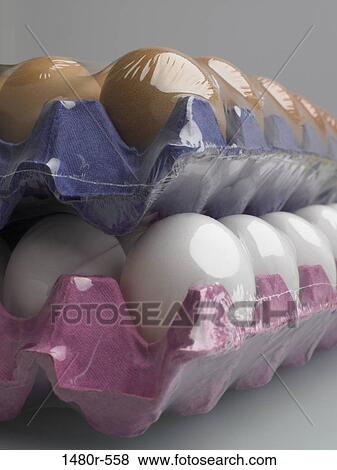 Close-up of brown and white eggs in egg trays View Large Photo Image Stock Photo - Close-up of brown and white eggs in egg trays. Fotosearch