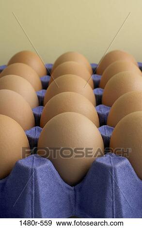 Stock Photo - Close-up of brown eggs in an egg tray. Fotosearch