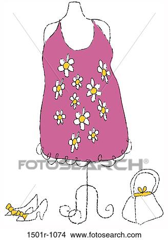 Dress in flowers, shoes and hand bag, illustration View Large Photo Image Picture - Dress in flowers, shoes and hand bag, illustration. Fotosearch