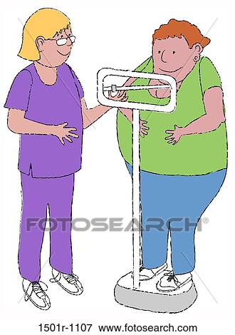 Female nurse checking woman's weight, illustration View Large Photo Image Stock Photo - Female nurse checking woman's weight, illustration. Fotosearch