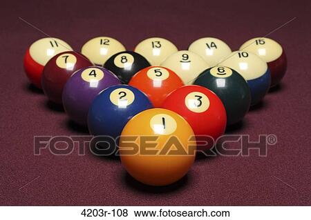 Fifteen billiard balls arranged in triangle on pool table View Large Photo Image Stock Photo - Fifteen billiard balls arranged in triangle on pool table. Fotosearch