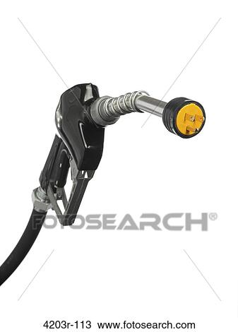 Stock Image - Gas pump nozzle with electric connector on the end cutout. Fotosearch