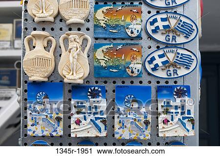 Greek souvenir at a market, Mykonos Town, Mykonos, Cyclades Islands, Greece View Large Photo Image Stock Image - Greek souvenir at a market, Mykonos Town, Mykonos, Cyclades Islands, Greece. Fotosearch