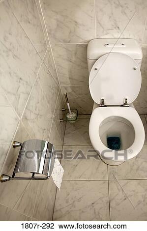 Stock Image - High angle view of a toilet in a bathroom. Fotosearch