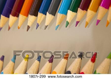 High angle view of colored pencils View Large Photo Image Stock Photo - High angle view of colored pencils. Fotosearch