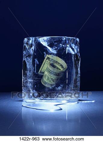 Large block of ice with roll of money frozen inside View Large Photo Image Stock Image - Large block of ice with roll of money frozen inside. Fotosearch