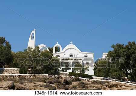 Picture - Low angle view of a church, Kalafati, Mykonos, Cyclades Islands, Greece. Fotosearch