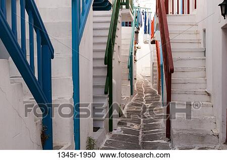 Narrow alley, Mykonos Town, Mykonos, Cyclades Islands, Greece View Large Photo Image Stock Image - Narrow alley, Mykonos Town, Mykonos, Cyclades Islands, Greece. Fotosearch