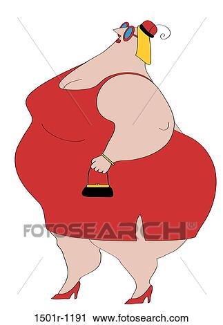 Stock Image - Overweight woman in red dress. Fotosearch