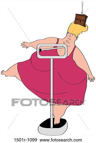 Overweight woman standing on weight scale on one leg, illustration View Large Photo Image Stock Photo - Overweight woman standing on weight scale on one leg, illustration. Fotosearch
