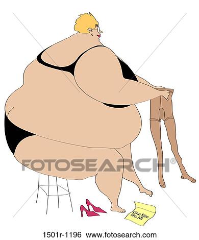 Stock Photograph - Overweight woman trying small tights. Fotosearch