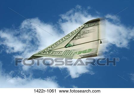 Paper airplane made with US currency flying in the sky View Large Photo Image Stock Image - Paper airplane made with US currency flying in the sky. Fotosearch