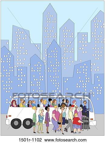 People getting in bus, illustration View Large Photo Image Stock Image - People getting in bus, illustration. Fotosearch