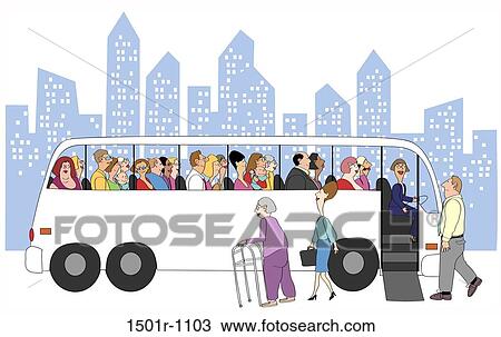People getting in bus, illustration View Large Photo Image Stock Image - People getting in bus, illustration. Fotosearch