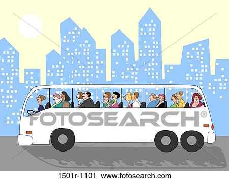 Stock Image - People in bus, illustration. Fotosearch