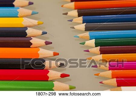 Stock Photo - Row of colored pencils with sharp points. Fotosearch
