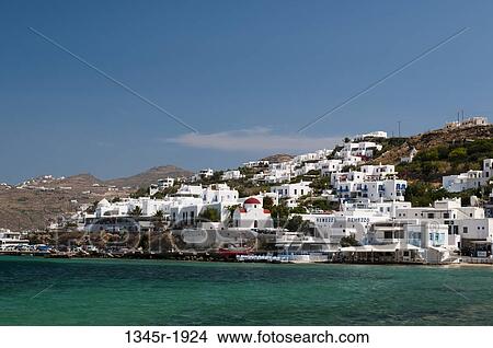 Town at the waterfront, Mykonos Town, Mykonos, Cyclades Islands, Greece View Large Photo Image Picture - Town at the waterfront, Mykonos Town, Mykonos, Cyclades Islands, Greece. Fotosearch