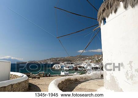 Traditional windmill, Mykonos Town, Mykonos, Cyclades Islands, Greece View Large Photo Image Stock Photography - Traditional windmill, Mykonos Town, Mykonos, Cyclades Islands, Greece. Fotosearch