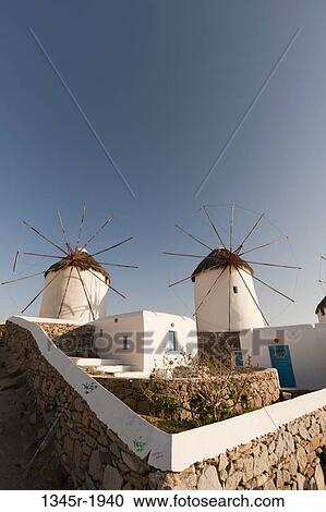 Traditional windmills, Mykonos Town, Mykonos, Cyclades Islands, Greece View Large Photo Image Stock Image - Traditional windmills, Mykonos Town, Mykonos, Cyclades Islands, Greece. Fotosearch
