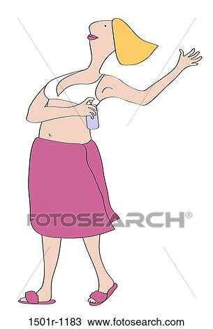 Stock Image - Woman using deodorant. Fotosearch