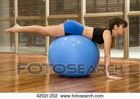 Young woman exercising on a fitness ball View Large Photo Image Stock Image - Young woman exercising on a fitness ball. Fotosearch