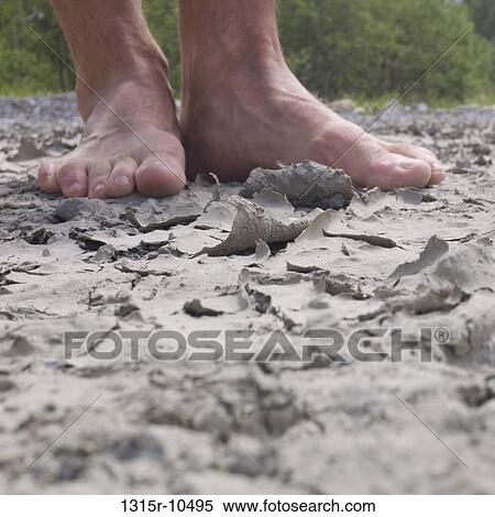 Canada, Alberta, Low section of barefoot man standing on dried and cracking path View Large Photo Image Stock Photography - Canada, Alberta, Low section of barefoot man standing on dried and cracking path. Fotosearch