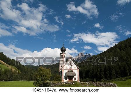 Church on a landscape, St. Johann Church, Funes Valley, Dolomites, Trentino-Alto-Adige, Italy View Large Photo Image Stock Image - Church on a landscape, St. Johann Church, Funes Valley, Dolomites, Trentino-Alto-Adige, Italy. Fotosearch