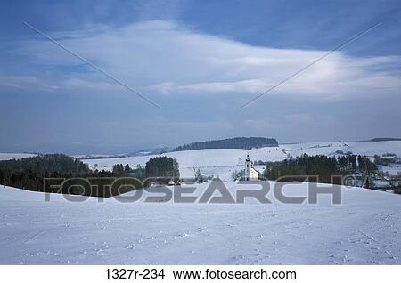 Church on a snow covered landscape, Czech Republic View Large Photo Image Picture - Church on a snow covered landscape, Czech Republic. Fotosearch