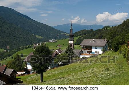 High angle view of a village, San Pietro, Funes Valley, Dolomites, Trentino-Alto-Adige, Italy View Large Photo Image Stock Image - High angle view of a village, San Pietro, Funes Valley, Dolomites, Trentino-Alto-Adige, Italy. Fotosearch