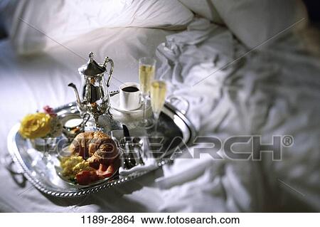 High angle view of breakfast tray on a bed View Large Photo Image Picture - High angle view of breakfast tray on a bed. Fotosearch