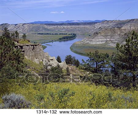 Stock Image - High angle view of Missouri River, Montana, USA. Fotosearch