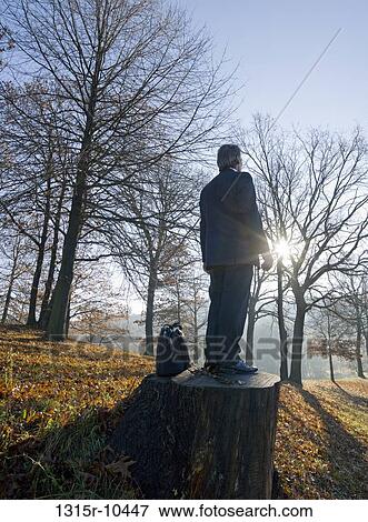 Italy, Piedmont, Businessman standing on tree trunk at sunrise View Large Photo Image Stock Photo - Italy, Piedmont, Businessman standing on tree trunk at sunrise. Fotosearch