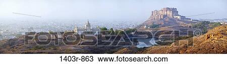 Stock Image - Jaswant Thada and Mehrangarh Fortress, Jodhpur, India in Rajasthan state. Fotosearch