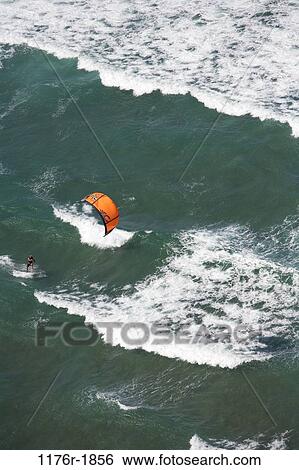 Kitesurfing on the north shore of Maui, View Large Photo Image Stock Photograph - Kitesurfing on the north shore of Maui,. Fotosearch