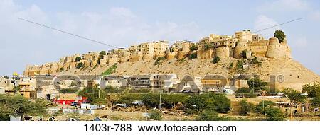 Stock Photo - Panorama view of the 12th Century Jaisalmer Fort in the Great Thar Desert in Rajasthan state, India. Fotosearch