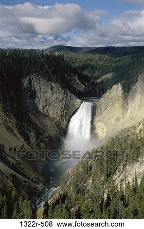 Panoramic view of Lower Falls, Yellowstone National Park, Wyoming, USA View Large Photo Image Stock Photo - Panoramic view of Lower Falls, Yellowstone National Park, Wyoming, USA. Fotosearch
