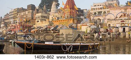 Panoramic view of the busy Ganges riverfront at Ghat Prayag at the holy Hindu city of Varanasi, India in Uttar Pradesh state View Large Photo Image Stock Image - Panoramic view of the busy Ganges riverfront at Ghat Prayag at the holy Hindu city of Varanasi, India in Uttar Pradesh state. Fotosearch