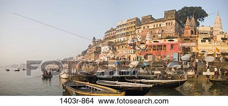 Panoramic view of the Ganges riverfront at the holy Hindu city of Varanasi, India in Uttar Pradesh state View Large Photo Image Picture - Panoramic view of the Ganges riverfront at the holy Hindu city of Varanasi, India in Uttar Pradesh state. Fotosearch
